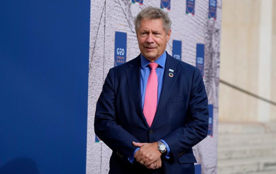 Vaccine facilitator and CEO of Gavi, Seth Berkley poses as he arrives for a meeting of G20 finance and health ministers at the Salone delle Fontane (Hall of Fountains) in Rome, Friday, Oct. 29, 2021.