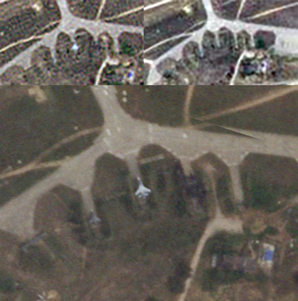 A look at aircraft parking spots at the southwestern end of Belbek on May 16 (below) compared to views of the same areas from May 11. <em>PHOTO © 2024 PLANET LABS INC. ALL RIGHTS RESERVED. REPRINTED BY PERMISSION</em>