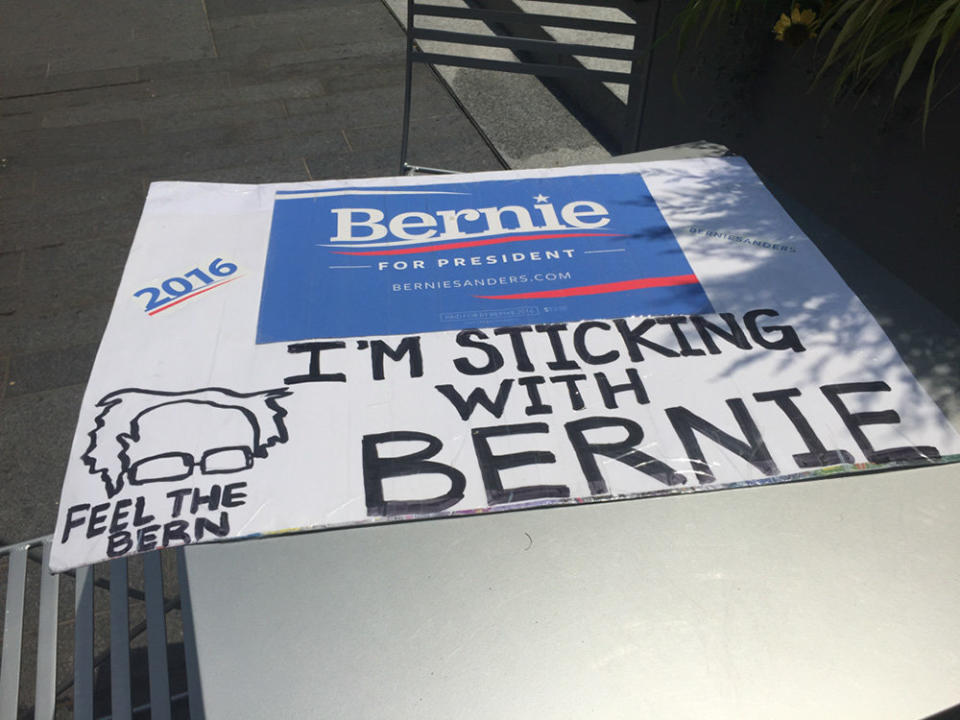 Protesters outside the Democratic National Convention.