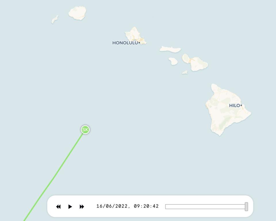 Screenshot of Spire data showing the location of Suleyman Kerimov's yacht Amadea approaching Hawaii.