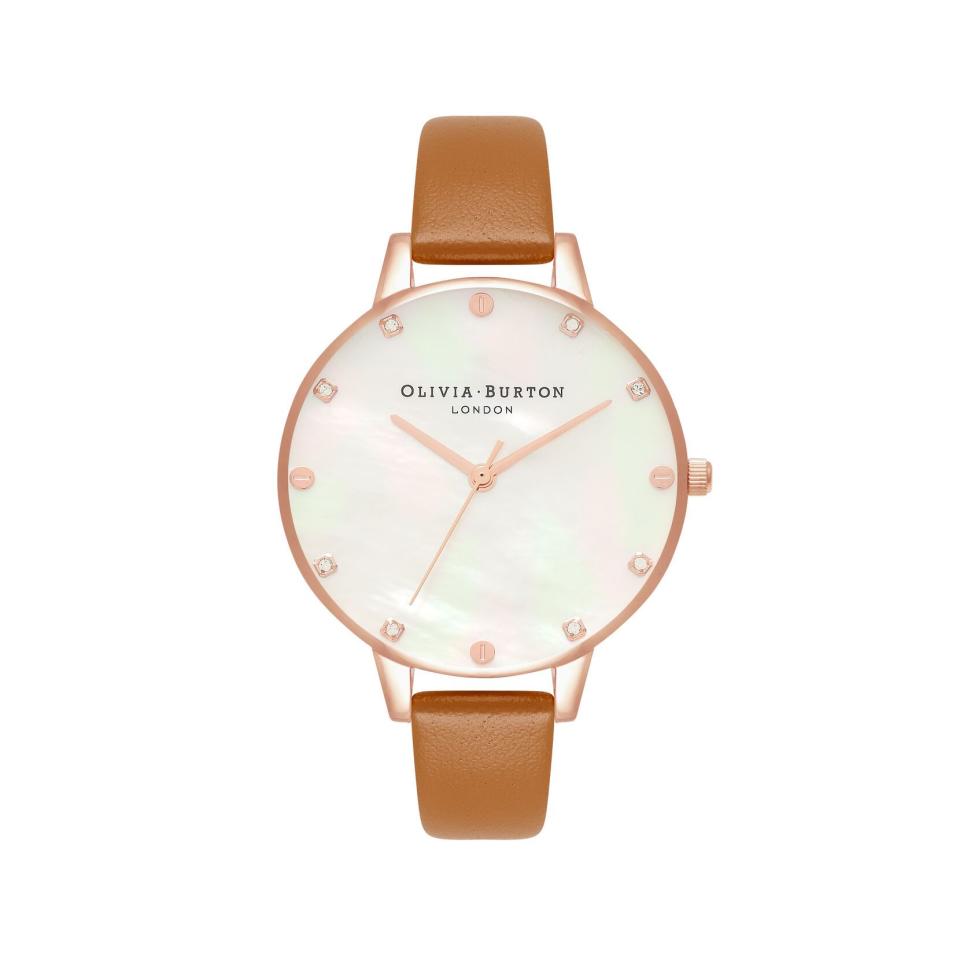 12) 34mm Rose Gold & Tan Leather Strap Watch