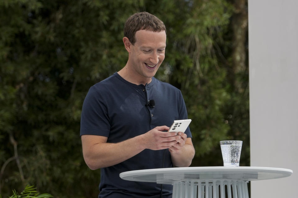 Meta CEO Mark Zuckerberg speaks during the tech giant's Connect developer conference Wednesday, Sept. 27, 2023, in Menlo Park, Calif. (AP Photo/Godofredo A. Vásquez)