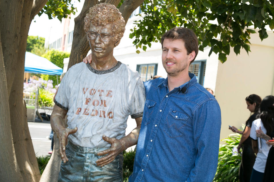 Jon Heder at the Napoleon Dynamite statue dedication on the Fox Studios lot, June 2014