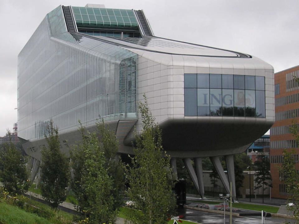 The Group's corporate headquarters, ING House, is located in the business district of Zuidas in Amsterdam, Netherlands.The ING Group is a Dutch multinational banking and financial services corporation. (Photo by Pudding4brains, via Wikimedia Commons)