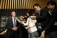 U.S. Trade Representative Michael Froman speaks to reporters after a meeting with Japan's Economics Minister Akira Amari in Tokyo April 19, 2015. REUTERS/Yuya Shino