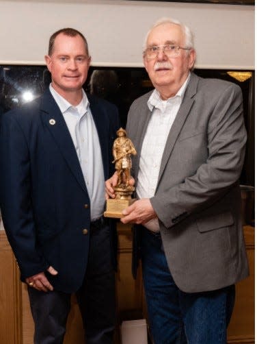 John Kryger, right, with Rockland County Director of Fire and Emergency Services Chris Kear, left, in 2020 after Kryger received the Charles "Smoky" Fales Award for going above and beyond to promote the Rockland Fire Service.