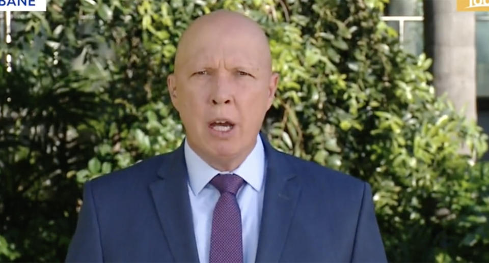 Screenshot from The Today show showing Peter Dutton wearing a navy blue suit and maroon tie.