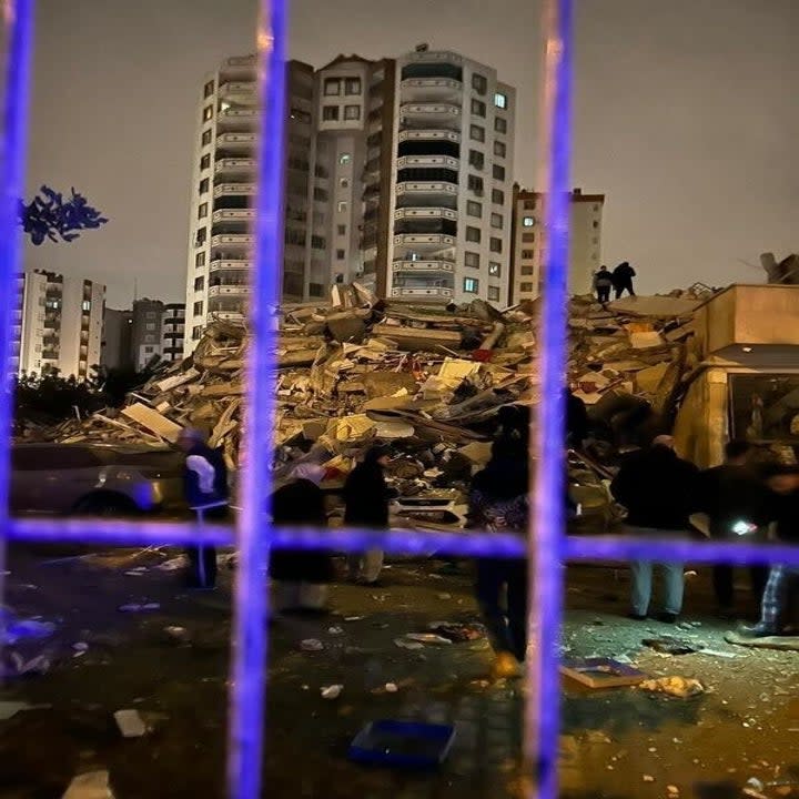 Views from outside Dilbar Bek's apartment after the second earthquake struck Adana