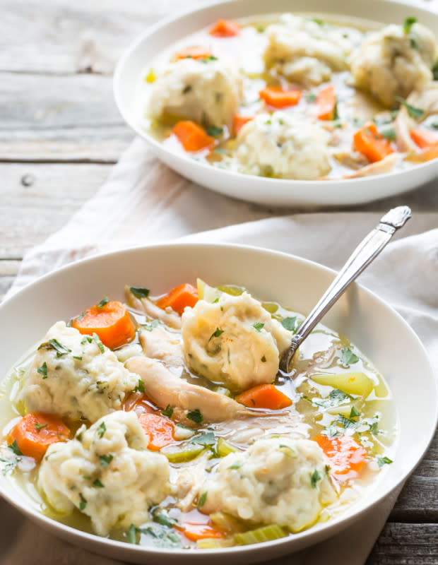 <p>Noshtastic</p><p>This gluten-free chicken and dumplings makes the perfect weeknight comfort food!</p><p><strong>Get the recipe: <a href="https://www.noshtastic.com/gluten-free-chicken-and-dumplings/" rel="nofollow noopener" target="_blank" data-ylk="slk:Gluten-Free Chicken and Dumplings;elm:context_link;itc:0;sec:content-canvas" class="link rapid-noclick-resp">Gluten-Free Chicken and Dumplings</a></strong></p>