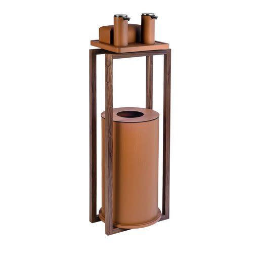 2) Igea Brown Leather and Walnut Sanitizing Station