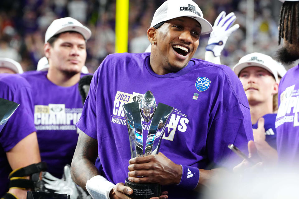 Washington quarterback Michael Penix Jr. earned MVP honors in the Pac-12 championship game victory over Oregon and will draw Texas in a bowl game for the second straight year. Last year, he led the Huskies to a win in the Alamo Bowl. This year, it's the Sugar Bowl on Jan. 1.