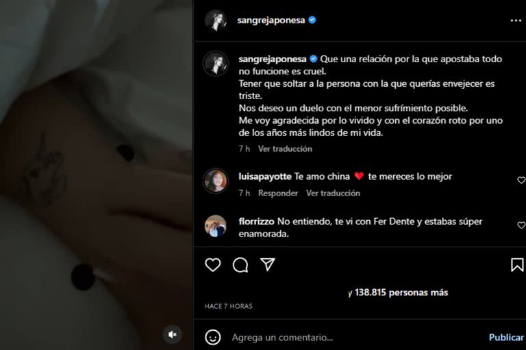 La China Suárez anunció su separación de Rusherking en su perfil de Instagram