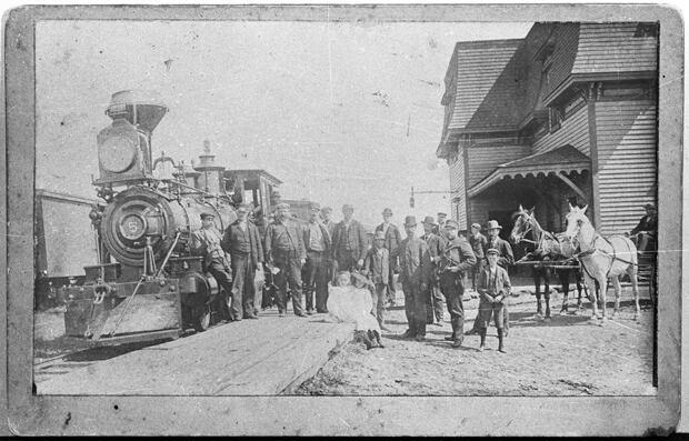 P.E.I. Railway Locomotive No. 5 at the second train station in Souris, circa 1895.   (PARO - image credit)