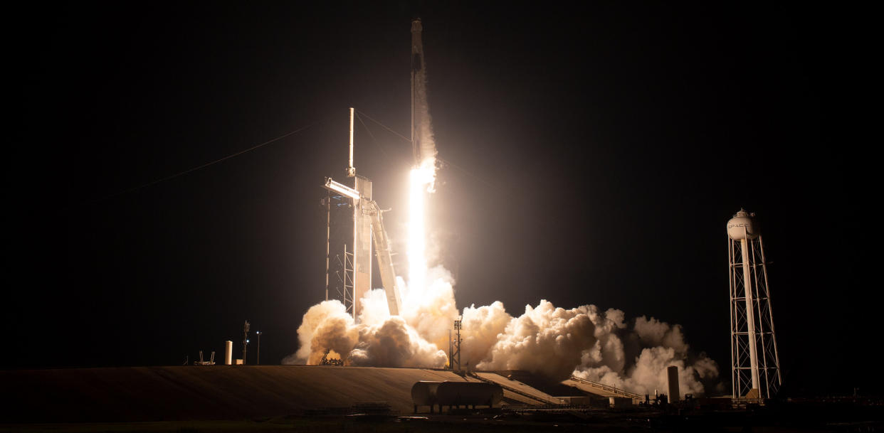  A SpaceX Falcon 9 rocket launches the Crew-6 astronaut mission for NASA on March 2, 2023. 