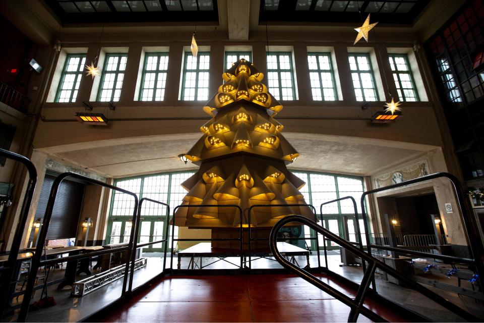 Asbury Park Boardwalk, together with the Wooden Walls Project, construct The Giving Tree on Nov. 21 in the Grand Arcade at Convention Hall in Asbury Park.