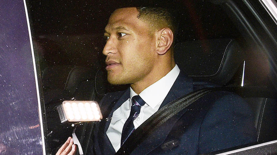 Israel Folau leaves his code of conduct hearing on Sunday. (AAP Image/Bianca De Marchi)