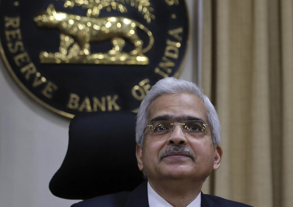 Reserve Bank of India (RBI) Governor Shaktikanta Das looks on during a press conference in Mumbai, India, Wednesday, Aug. 7, 2019. India's central bank on Wednesday cut its key interest rate for the fourth consecutive time, reducing the repo rate by 0.35% to 5.40% to shore up the economy, with consumer spending and corporate investment faltering and the production of capital goods and consumer durables decelerating. (AP Photo/Rajanish Kakade)