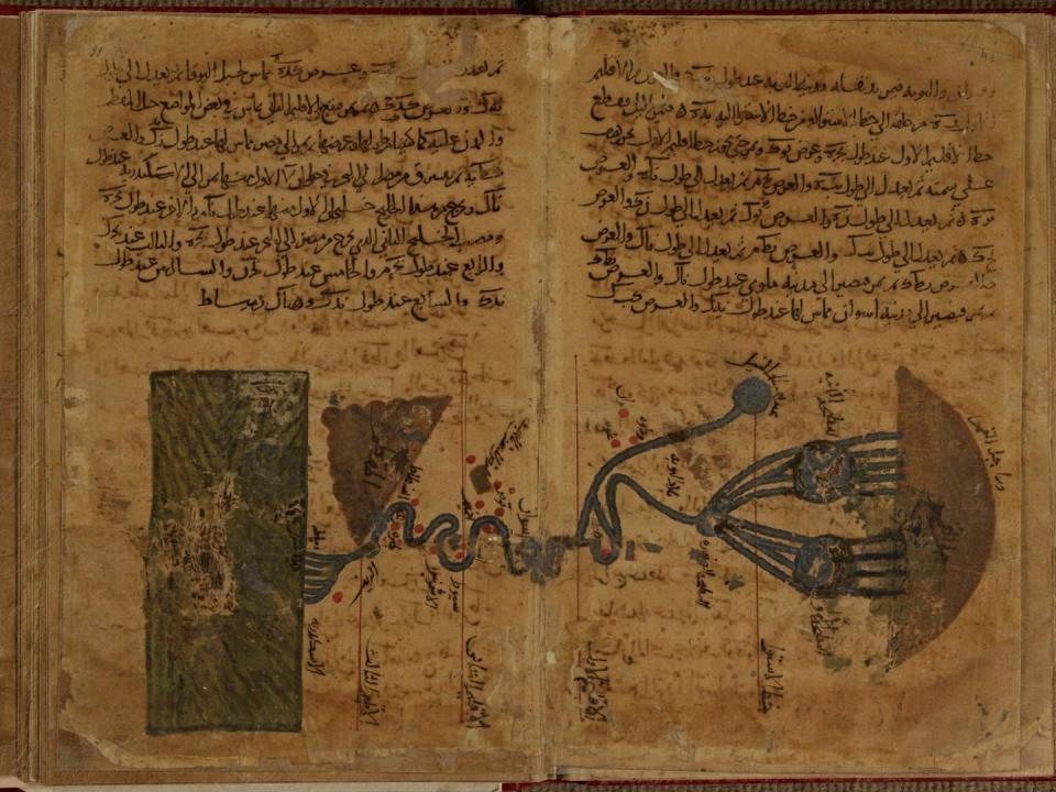 In his book Kitab Surat-al-ard, Al-Khwarizmi depicts what is considered one of the earliest maps of the River Nile (11th century). <a href="https://en.wikipedia.org/wiki/Muhammad_ibn_Musa_al-Khwarizmi#/media/File:Earliest_extant_map_of_the_Nile,_in_al-Khw%C4%81razm%C4%AB%E2%80%99s_Kit%C4%81b_%E1%B9%A3%C5%ABrat_al-_ar%E1%B8%8D.jpg" rel="nofollow noopener" target="_blank" data-ylk="slk:Wiki Commons;elm:context_link;itc:0;sec:content-canvas" class="link ">Wiki Commons</a>