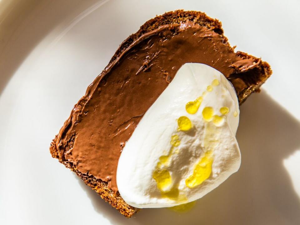 Chocolate, banana, and walnut bread with Nutella, whipped cream, and olive oil from baker Zack Hall. | Sarah Crowder