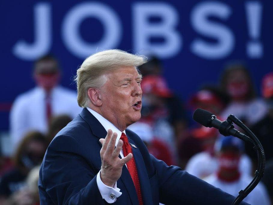 President Trump addresses supporters at Wittman Regional Airport, Oshkosh, Wisconsin: AFP via Getty Images