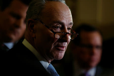 U.S. Senate Minority Leader Chuck Schumer (D-NY) speaks to reporters after the weekly party caucus luncheons at the U.S. Capitol in Washington, U.S. January 4, 2018. REUTERS/Jonathan Ernst