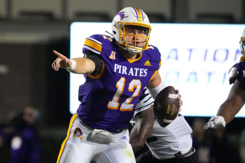 East Carolina quarterback Holton Ahlers (12) will make his fifth career start against UCF on Saturday night.