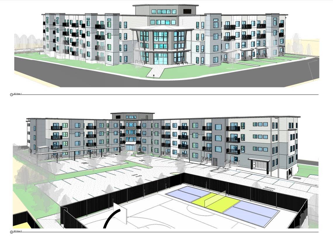 A rendering provided by AVT Consulting shows the expected design of the Waypointe apartments after they are built in 2024 along East Bellis Fair Parkway in Bellingham.