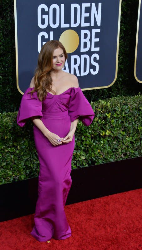 Isla Fisher attends the 77th annual Golden Globe Awards at the Beverly Hilton Hotel in California on January 5, 2020. The actor turns 48 on February 3. File Photo by Jim Ruymen/UPI