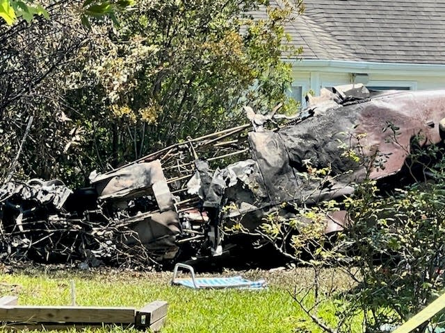 The single-engine plane crashed at a house in a neighborhood on Frying Pan Road in Brunswick County on Sunday afternoon.