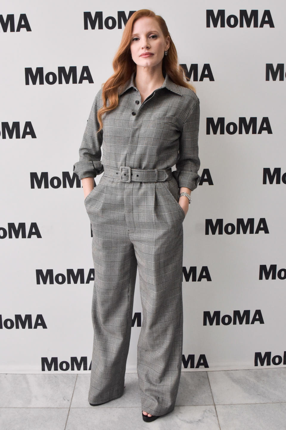 <p><strong>17 November</strong> Jessica Chastain was the ultimate workwear inspiration in a checked, tailored jumpsuit by Ralph Lauren for a screening in New York.</p>