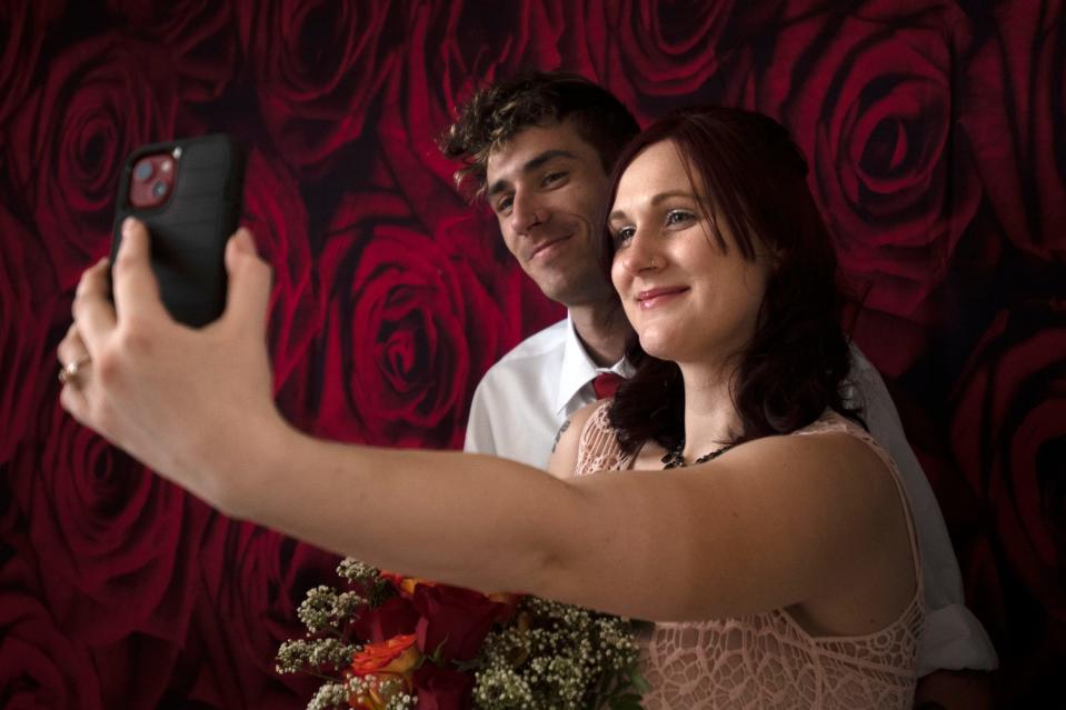 Couples and their loved ones attend the Vows and Valentine's ceremony at Bucks County court building in Doylestown to take or renew their vows on Monday, Feb. 14, 2022. 