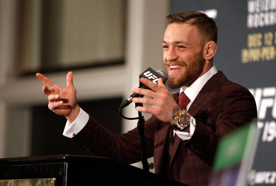 Conor McGregor speaking with the press. 