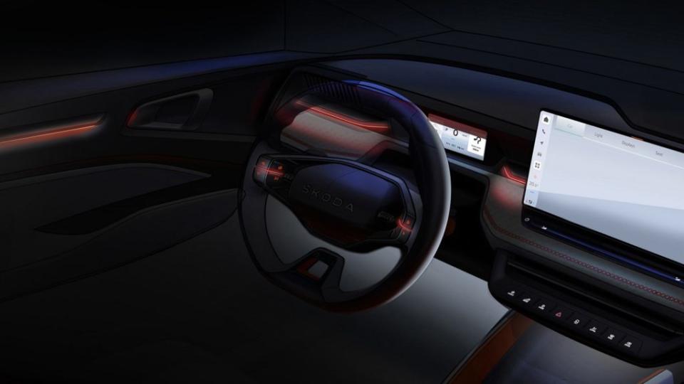 承襲Vision 7S的方向盤設計修飾地更加成熟、接近市售模樣。(圖片來源/ Škoda)