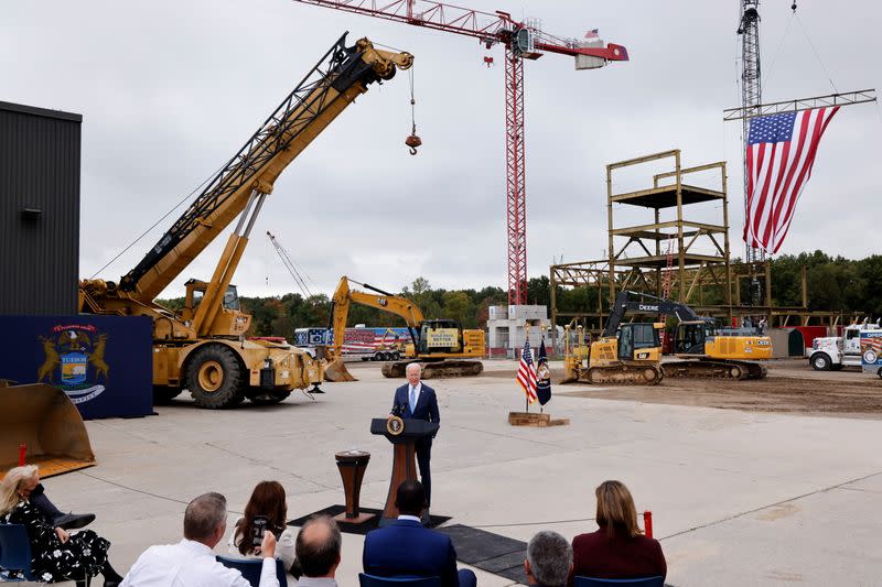 U.S. President Joe Biden tours the International Union of Operating Engineers Local 324 training facility