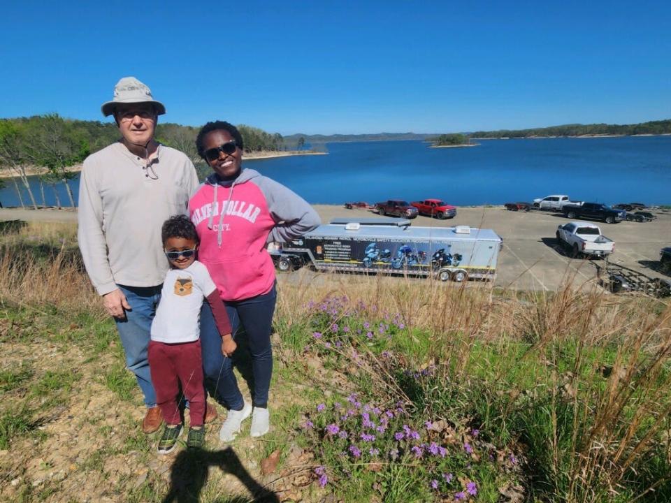 Randy Ennen, Josline Ennen and their son, Eli Ennen, are visiting Hochatown from Fort Smith, Arkansas, to view the total solar eclipse. The Ennen family experienced a partial eclipse in 2017 and are excited to see 100% totality.