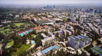 <p>Aerial view of the UCLA campus looking East with Downtown and Westwood in the distance. (Photo: Courtesy LA 2024) </p>