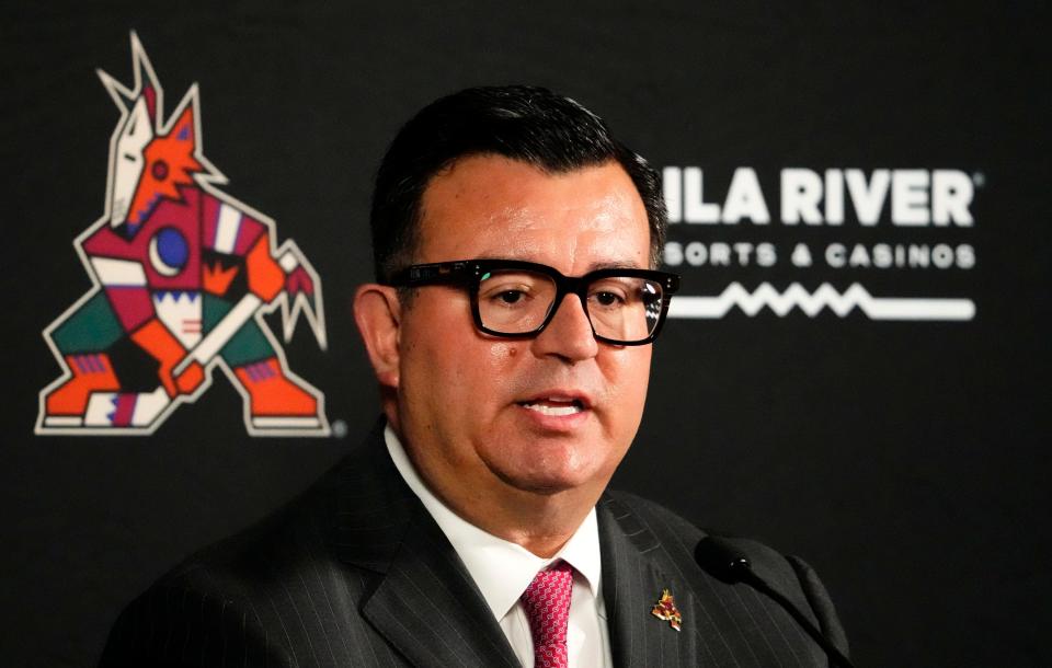 Coyotes President & CEO Xavier A. Gutierrez during the media day press conference at The Westin Kierland Resort & Spa in Scottsdale on Sept. 21, 2022.