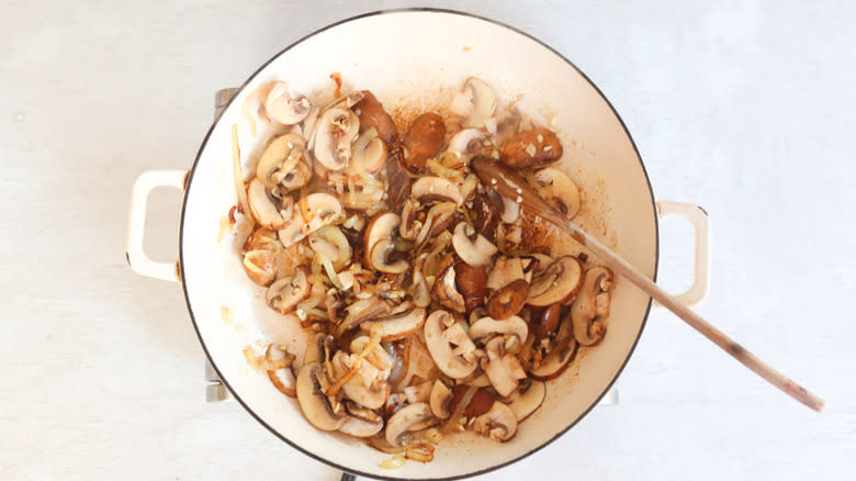 sauteed mushrooms in a pan