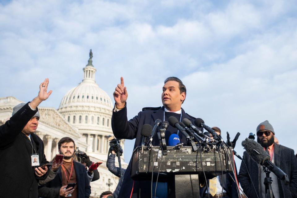 United States Representative George Santos (Republican of New York) press briefing at the U.S. Capitol