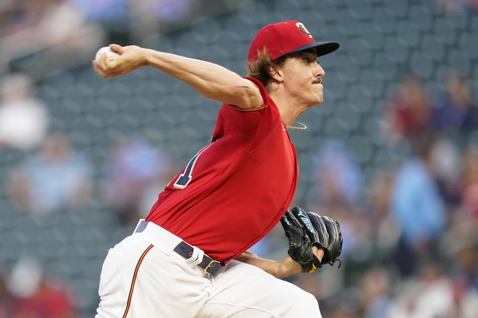 Minnesota Twins starting pitcher Joe Ryan delivers during the second inning of the team's baseball game against the Kansas City Royals, Tuesday, Sept. 13, 2022, in Minneapolis. (AP Photo/Abbie Parr)