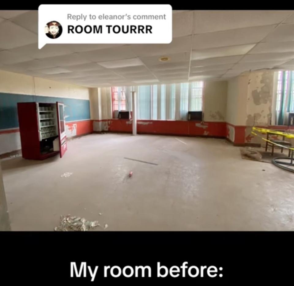 Sarah Collis, a high school senior, revealed before and after photos of her bedroom inside the school house. TikTok/@sarahmcollis