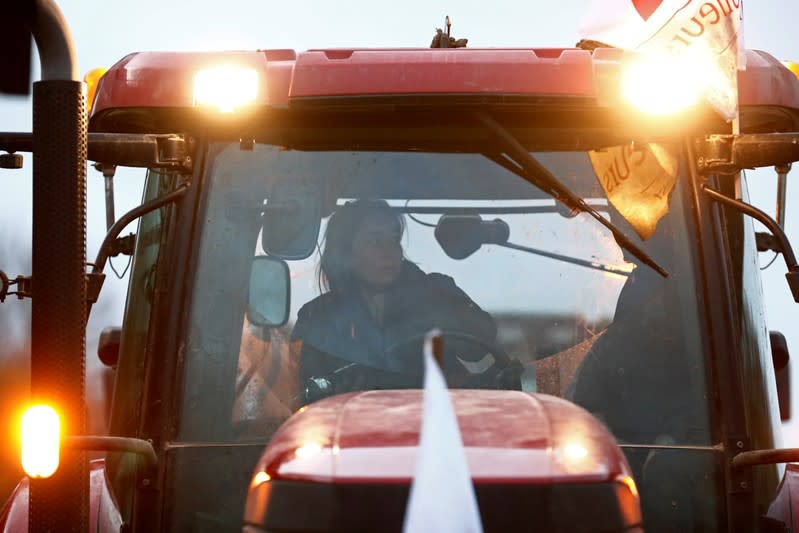 French farmer Alix Heurtaut drives her tractor on the A6 motorway towards Paris