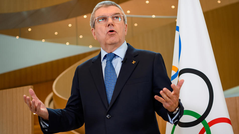 International Olympic Committee President Thomas Bach, pictured here addressing the media.