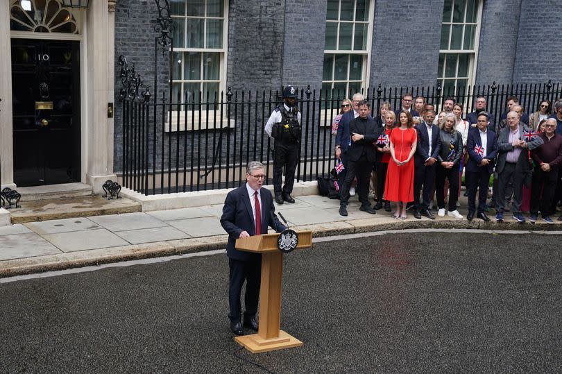 Newly elected Prime Minister Sir Keir Starmer arrives at No 10 Downing Street for the first time