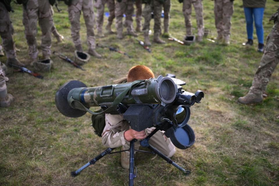 Ukrainian recruit soldier with a Javelin anti-tank weapon