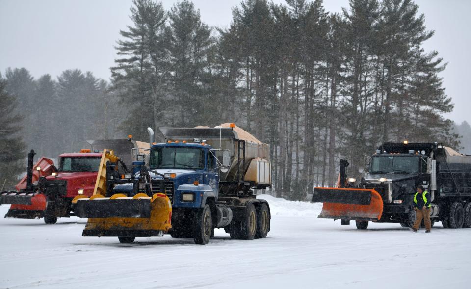 Plow drivers meet and prepare for the task ahead of a storm last winter in Rutland.