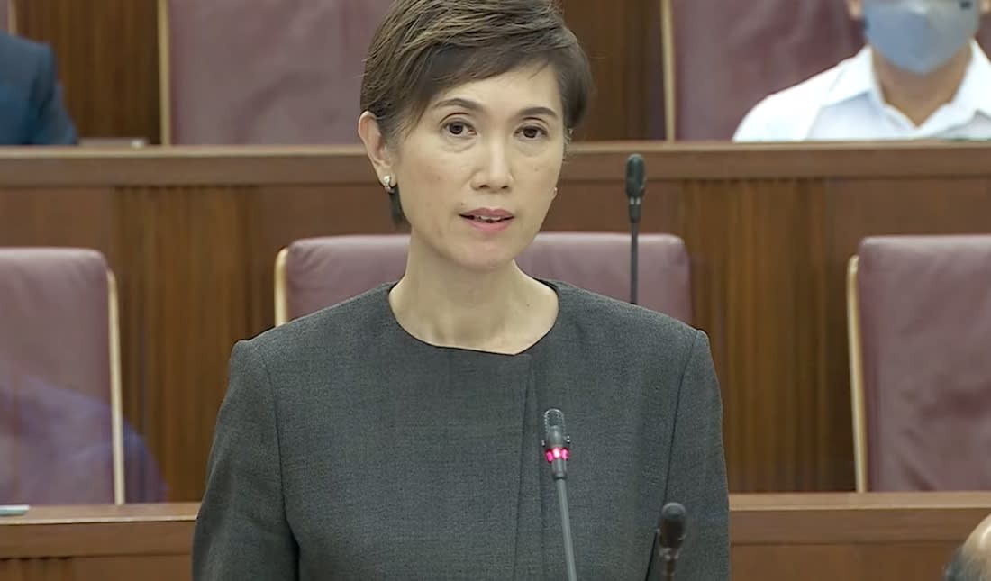 Communications and Information Minister Josephine Teo in Parliament. (PHOTO: Screenshot/MCI YouTube channel)