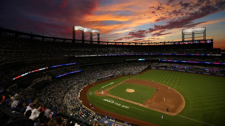 Jul 26, 2022; New York City, New York, USA; General view of sunset behind Citi Field during the third inning between the New York Mets and the New York Yankees.