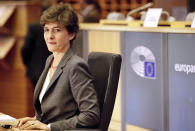 European Commissioner designate for Internal Market Sylvie Goulard answers questions during her hearing at the European Parliament in Brussels, Thursday, Oct 10, 2019. (AP Photo/Olivier Matthys)