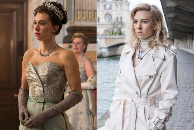 <p>Alex Bailey/Netflix; David James/Paramount/Everett</p> Vanessa Kirby in 'The Crown' and 'Mission: Impossible - Fallout'